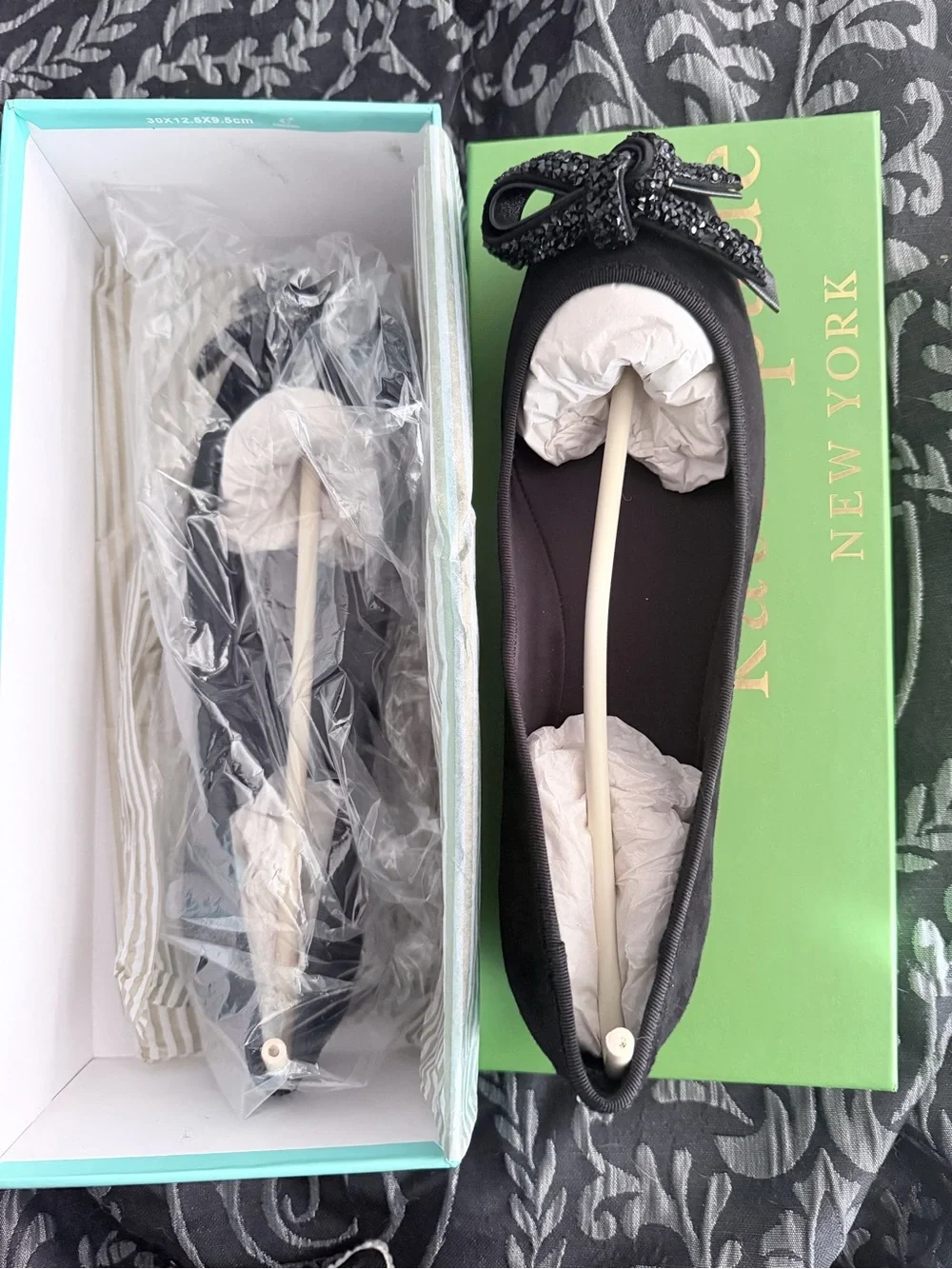 Kate Spade Suede Rhinestone Bow Embellished Ballet Flats